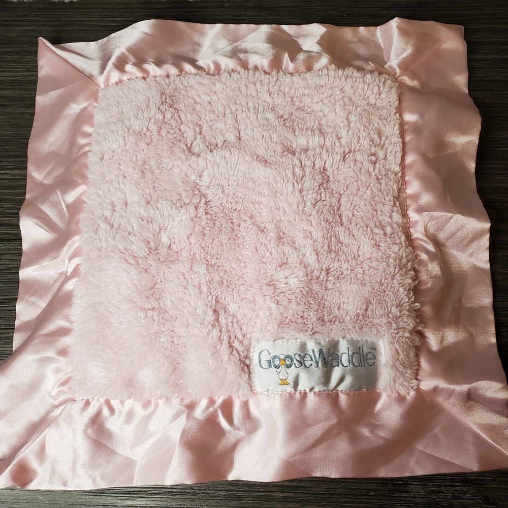 Goose Waddle Luxe Pink Satin Ruffle Trim Baby Girls Lovey 13 Inch